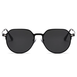 Lunettes de soleil polarisées magnétiques noires avec monture ronde et détails argent