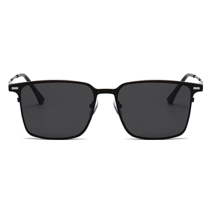Classic black square frame polarized sunglasses with silver metal temple accents