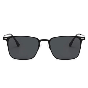 Classic black square frame sunglasses with polarized lenses and silver metal accents