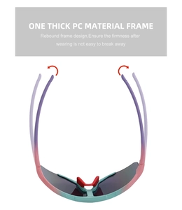 Flexible PC-Fassung der Sportsonnenbrille mit elastischen Bügeln und lila Verlaufsgläsern