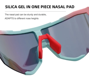 Details der mintgrünen Radsportbrille mit roten integrierten Silikon-Nasenpads