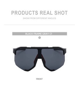 Frontansicht der C1 Sport-Sonnenbrille in Schwarz mit grauer Monoscheibe für Radsport