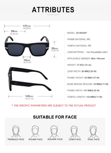 Tableau de dimensions détaillé montrant les tailles et spécifications des lunettes