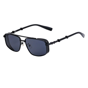 Punk style small square metal sunglasses with retro side mesh shields on white background