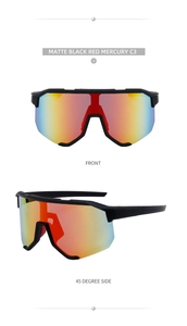 Front- und Seitenansicht der mattschwarzen Sportsonnenbrille mit roten Gläsern