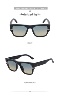 Vue de face et de profil des lunettes de soleil polarisées avec verres dégradés jaune-bleu