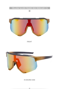 Front- und Seitenansicht der Sport-Radbrille mit rot verspiegelten Gläsern