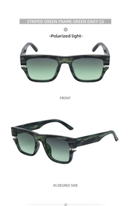 Lunettes de soleil polarisées à monture rayée verte et verres dégradés en double vue