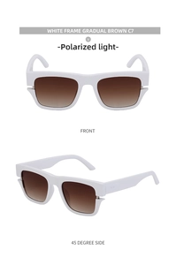 Lunettes de soleil polarisées avec monture blanche et verres dégradés marron, deux vues
