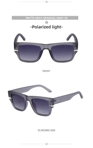 Lunettes de soleil carrées gris mat polarisées avec verres dégradés gris en deux vues