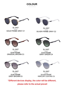 Detailed color chart of SL-2407 punk round sunglasses with six different metal frame options