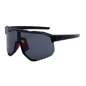 Outdoor sports sunglasses with black wraparound frame and gray lens for cycling and running