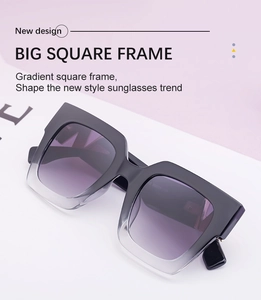 Big square frame sunglasses with gradient purple lenses and black to clear frames