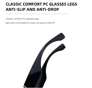 Detail of anti-slip black PC temples for square sunglasses showing streamlined design