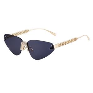 Lunettes de soleil œil-de-chat sans monture avec pont strass et branches dorées