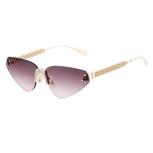 Lunettes de soleil papillon sans monture avec strass et branches dorées tressées