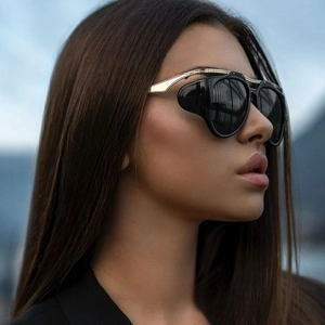 Oversized Cat Eye Sunglasses For Women Steampunk Retro Metal PC Frame UV400 Protection Fashion Outdoor Eyewear