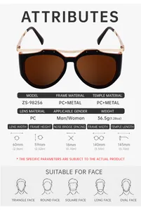 Detailed size specifications for irregular fashion sunglasses with PC metal frame