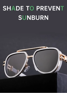 Detail of polarized sunglasses featuring white frames and golden double bridge design
