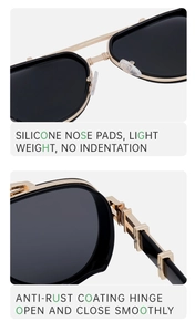 Detail of comfortable silicone nose pads and anti-rust metal hinges on polar sunglasses