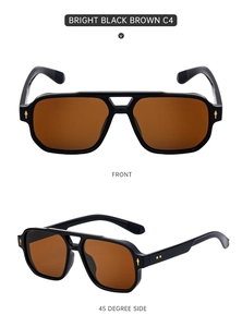 Front and side view of square black sport sunglasses with brown lenses and double bridge