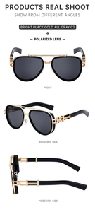 Three-view layout of retro metal double bridge polarized sunglasses with hollowed-out arms