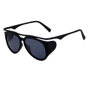 Steampunk cat-eye sunglasses with side shields and double bridge in matte black finish