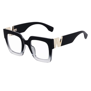 Square fashion sunglasses with black to grey gradient frames and gold metal accents