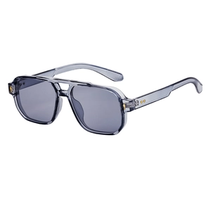 Grey-blue translucent pilot sunglasses with double bridge and dark grey lenses