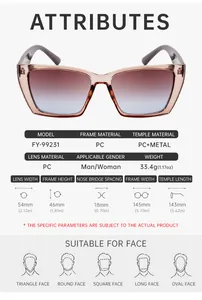 Size guide with precise measurements for these stylish cat eye polarized sunglasses