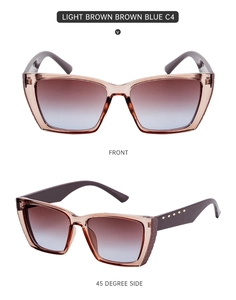 Detail view of champagne square frames with gradient lenses and studded temple texture