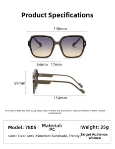 Detailed size specifications and frame measurements for women polarized sunglasses