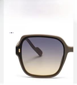 Detail of tea gray frame with gradient lenses and gold metal hinge on fashion sunglasses