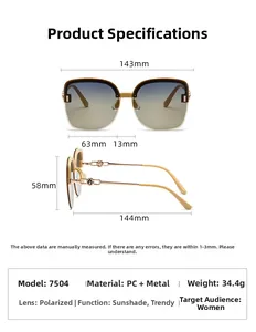 Detailed dimensions of polarized semi-rimless sunglasses with 58mm lens height and 34.4g weight