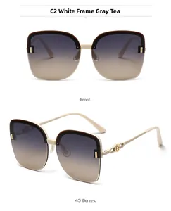 Detailed front and 45-degree angle view of beige semi-rimless polarized sunglasses