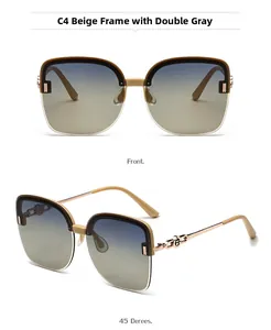 Front and side view of beige semi-rimless polarized sunglasses with metal temple detail