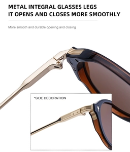 Macro detail of amber sunglasses showing metallic hinge and premium gold temples