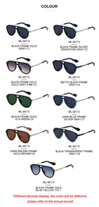 Detailed multi-color chart for ML-98172 aviator sunglasses with various lens and frame options