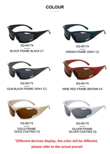 Matrix view of Y2K sporty wraparound sunglasses in six color variations from C1 to C6