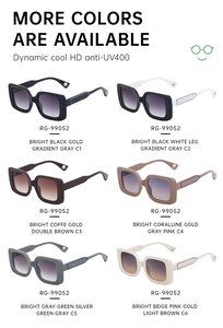 Matrix view of rectangular sunglasses in six assorted colors with UV400 protection