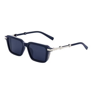 Retro steampunk square black sunglasses with gold metal trim and tinted lenses