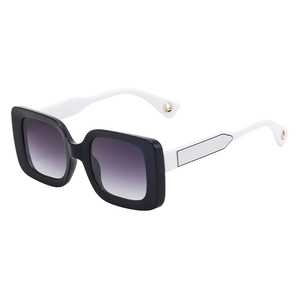 Vintage square black and white sunglasses with purple gradient lenses for women