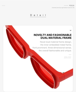 Gros plan des lunettes de soleil carrées rouges avec structure 3D en métal et plastique