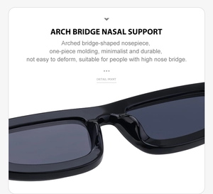 Detail of arch bridge nasal support on square frame sunglasses for a comfortable fit