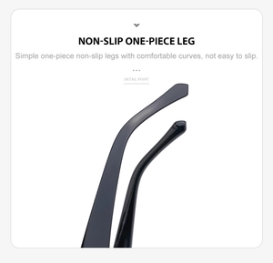 Detail of ergonomic anti-slip temples on black glossy square sunglasses for a secure fit