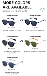 Multiple color variants of ML-98174P polarized UV400 sunglasses in a vertical layout