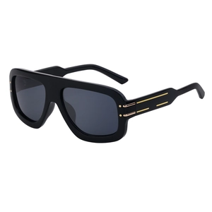 Chic oversized black square sunglasses with gold metal accents and dark gray lenses