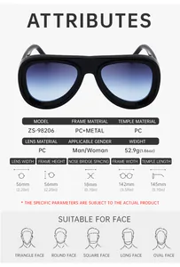 Tableau des tailles détaillé pour lunettes aviateur montrant dimensions et spécifications