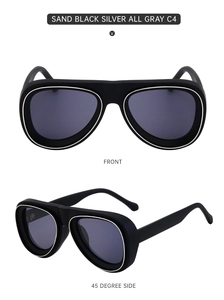 Vue de face et à 45 degrés de lunettes pilote noir sable avec accents métalliques argentés