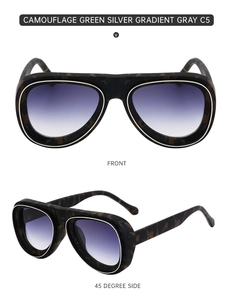 Vues de face et de profil à 45 degrés des lunettes aviateur vert camouflage à verres dégradés